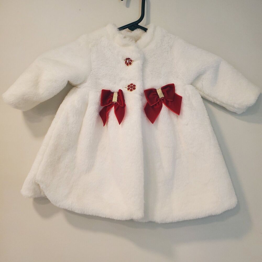 Baby Girl Blueberi Boulevard White Red Bows Dressy Coat Sz 12M Wedding Baptism